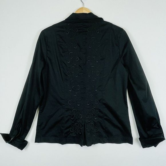 Christine Alexander Black Long‎ Sleeve Embroidered Shirt Jacket Womens Medium - Picture 4 of 8